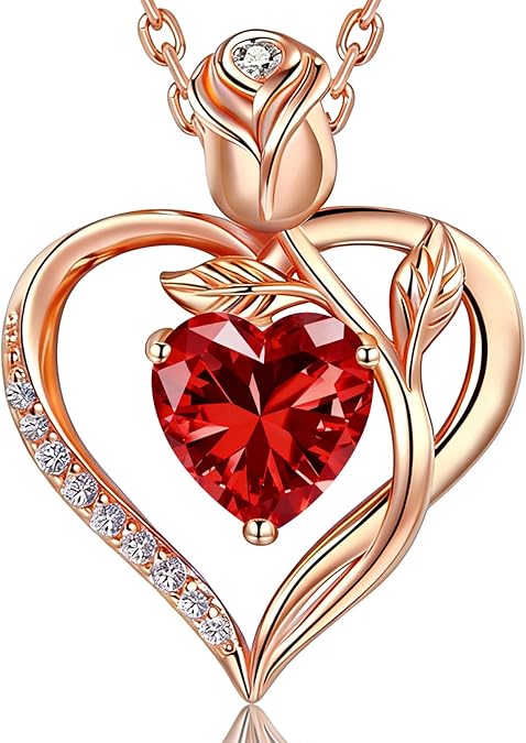 Rose Heart Necklace Option of Moissanite
